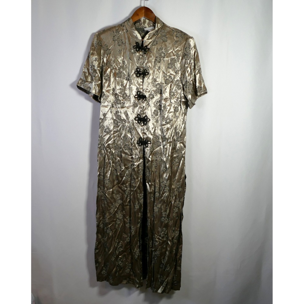 Vintage Fashion Bug Y2K Fairy Grunge Satin Midi Dress Size 16W Asian Floral 90s